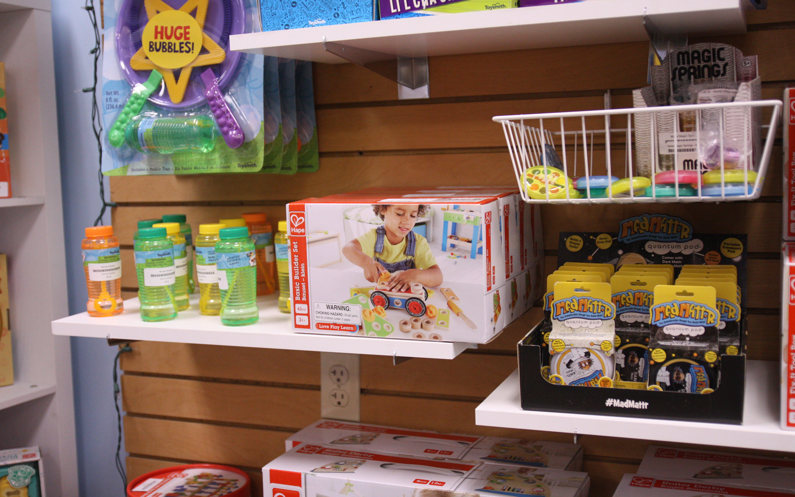 Shelves with toys on display
