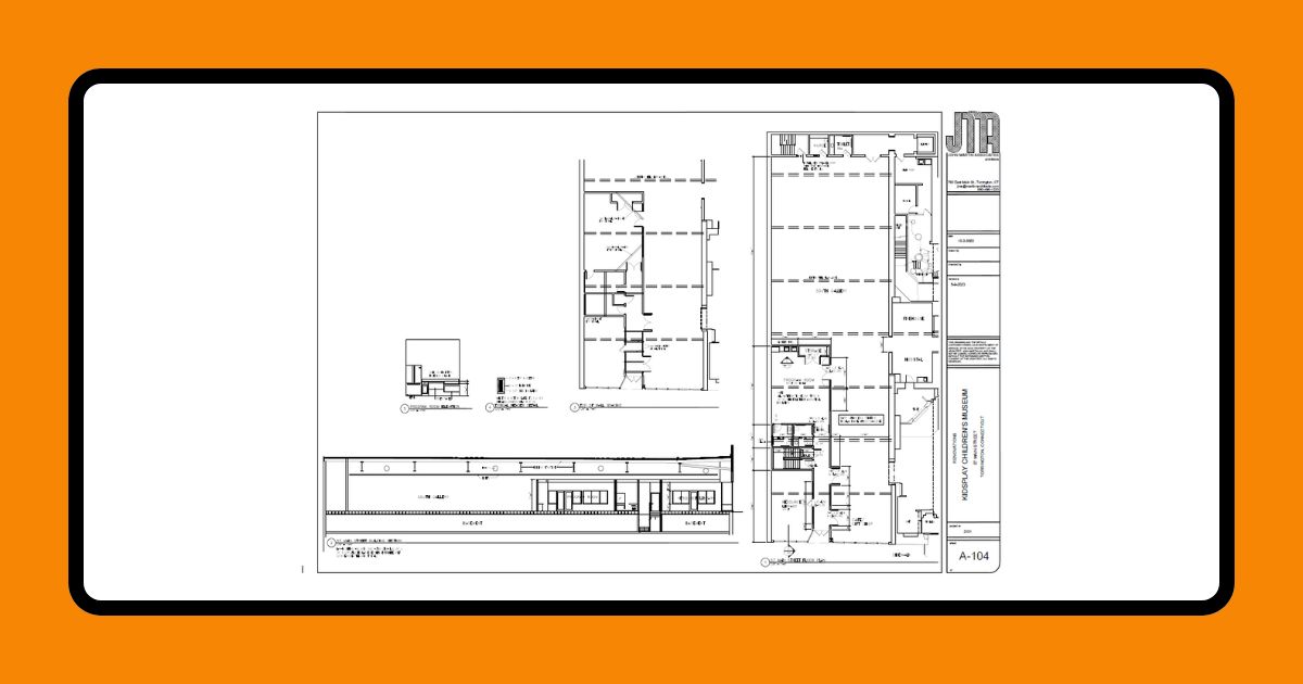 Finishing Funds: Gallery Connector A graphic with an orange border and a white background. It depicts floorplan of KidsPlay Children's Museum.